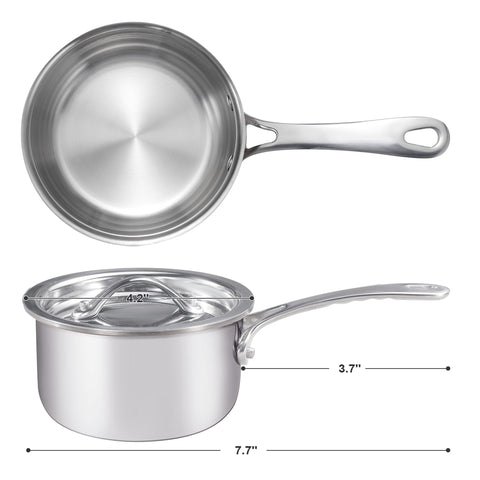 KC-Emier tri-ply stainless steel pan on a gas stove for versatile cooking
