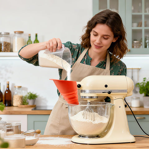 KCMOSGI red silicone funnel adds color and practical baking utility