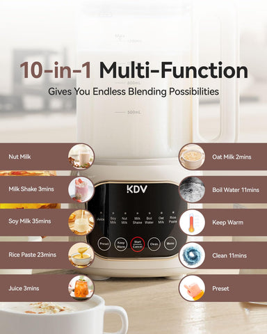 KDV Nut Milk Maker LCD display highlights easy timer and settings
