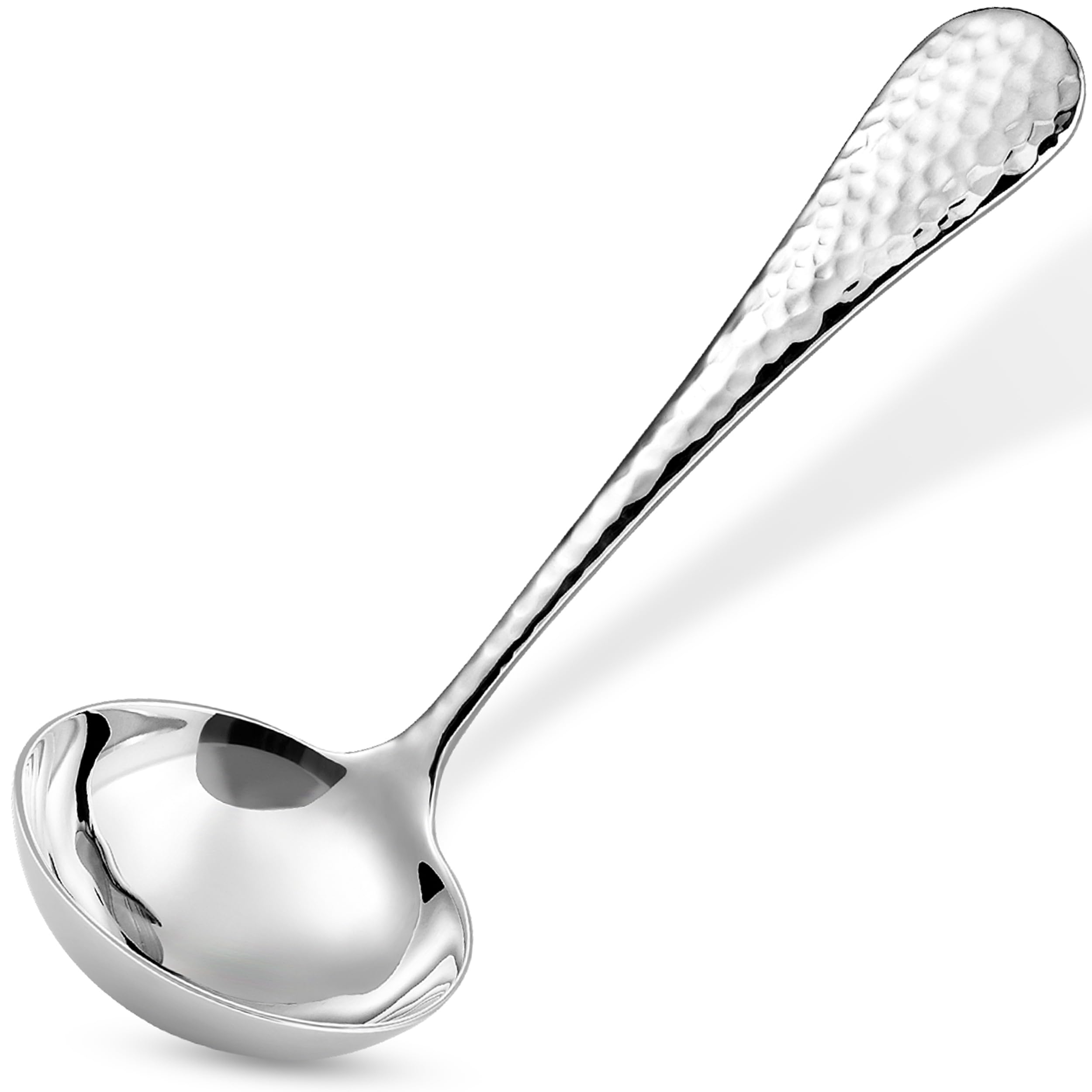 Keawell hammered gravy ladle with textured surface elevates presentation for entertaining dinners.