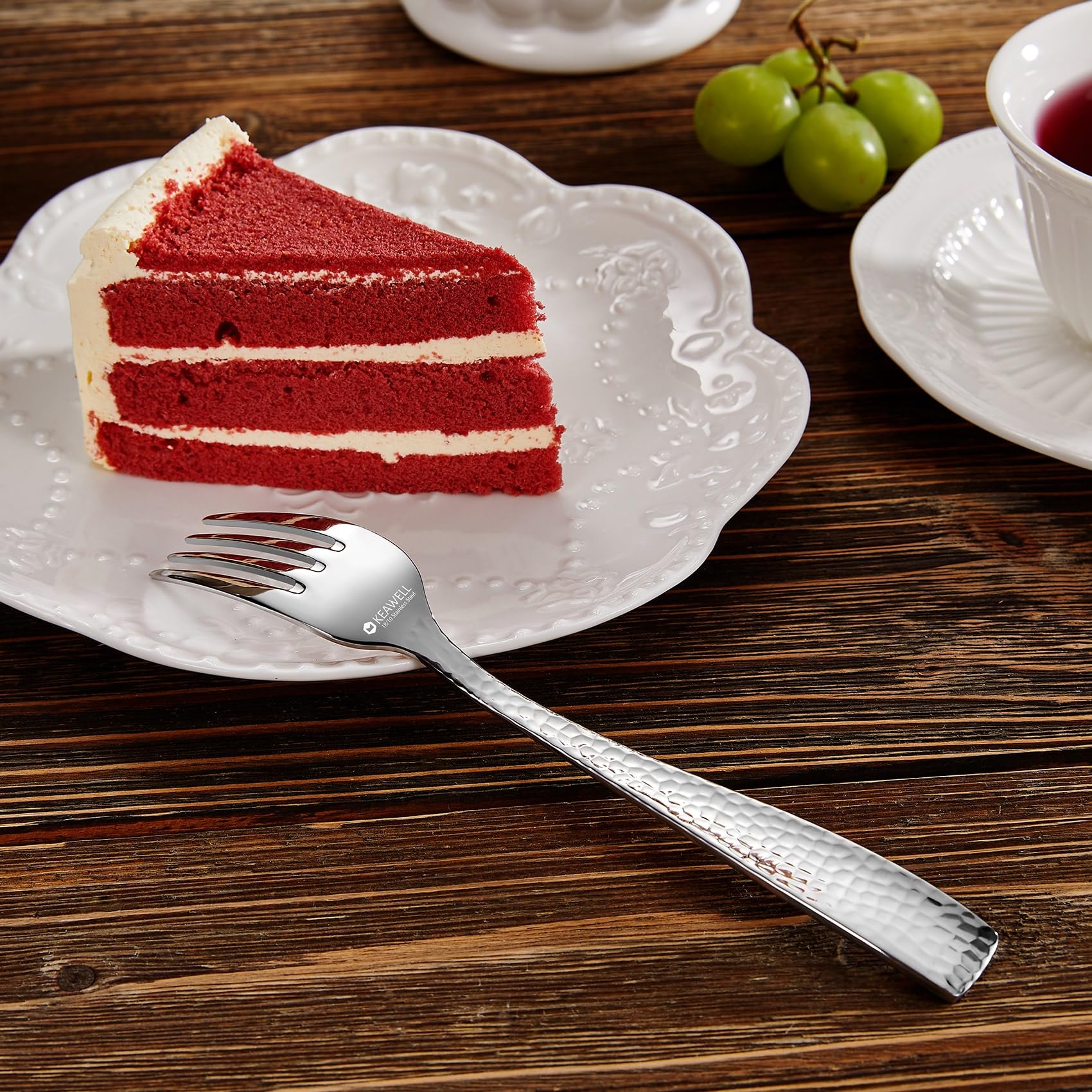 KEAWELL hammered salad fork; corrosion resistant stainless steel for long-lasting performance.