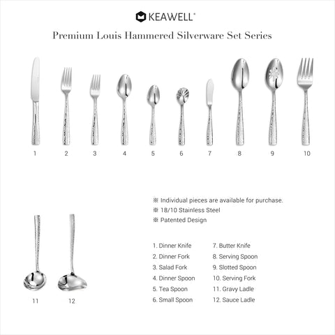 KEAWELL Louis hammered fork reflects light; stylish table centerpiece enhancement.