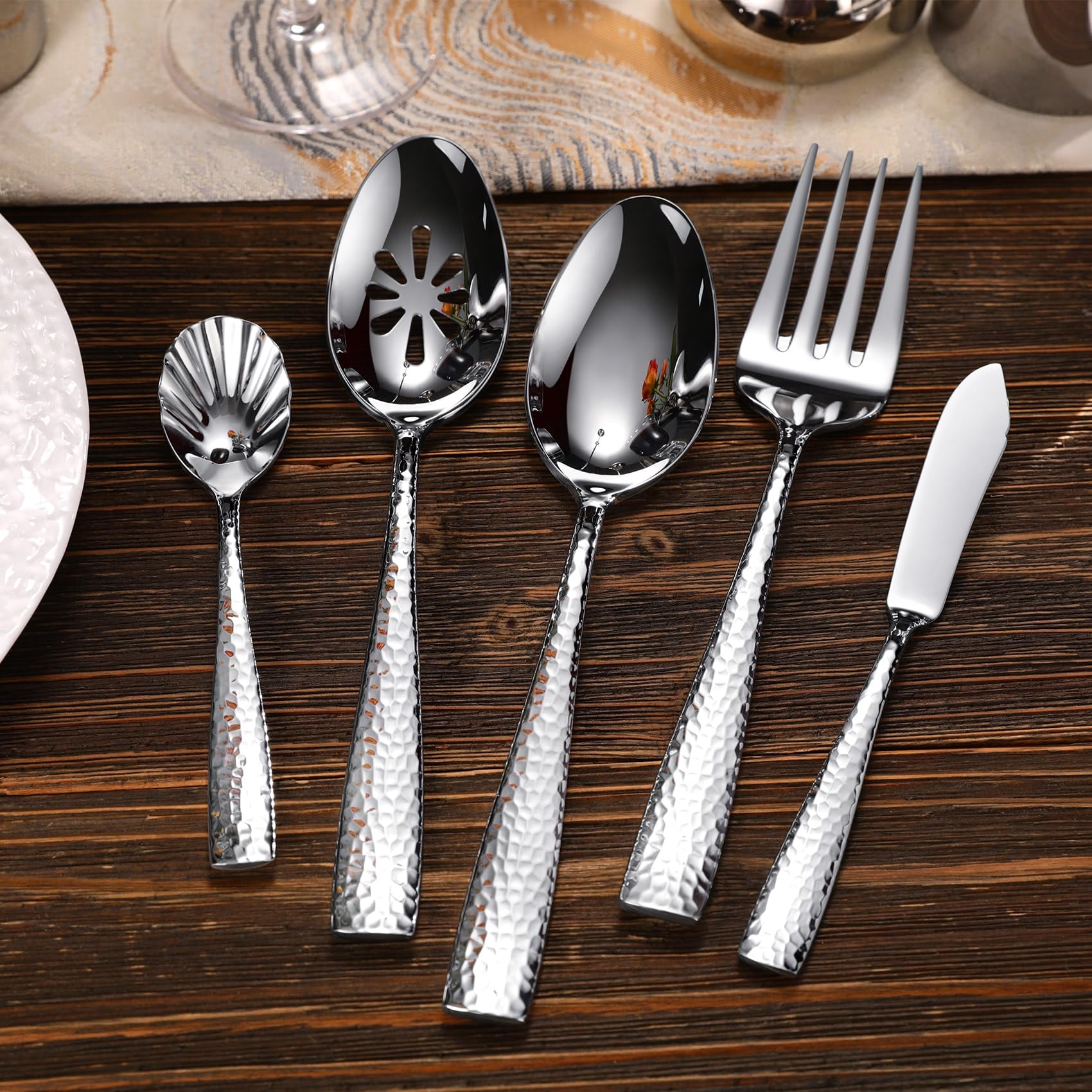 KEAWELL Louis hammered serving spoon shows textured surface for secure grip during dinners