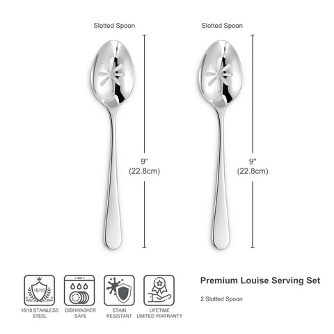 Keawell Louise slotted spoon handle close-up showing durable stainless steel