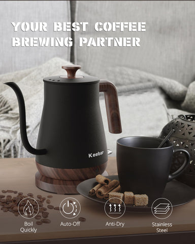 Keebar Gooseneck Kettle auto shut-off enhances safety after boiling.