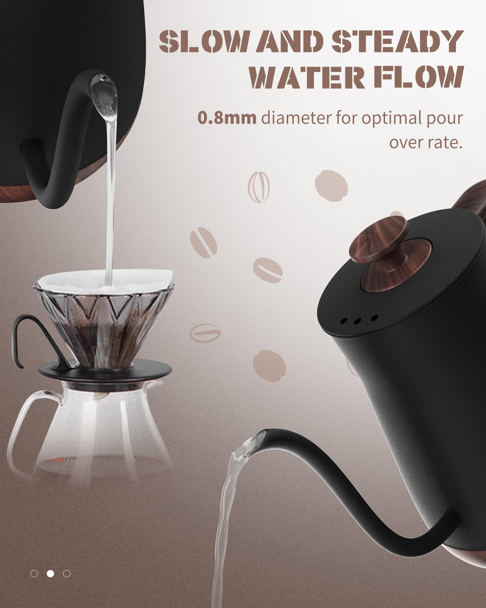 Keebar Gooseneck Kettle matte black walnut finish adds modern style.