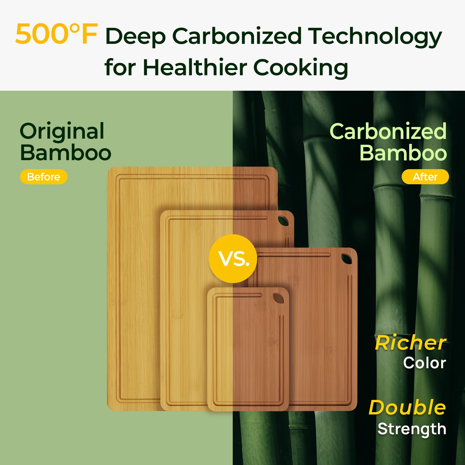 Keechee bamboo carbonized cutting board with durable, moisture-resistant surface and dark finish.