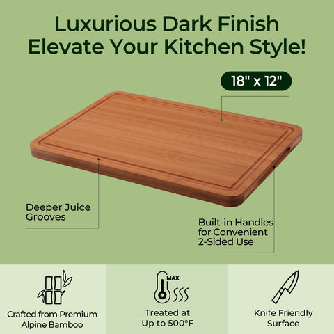 Keechee cutting board built-in handles for easy transport from counter to table.