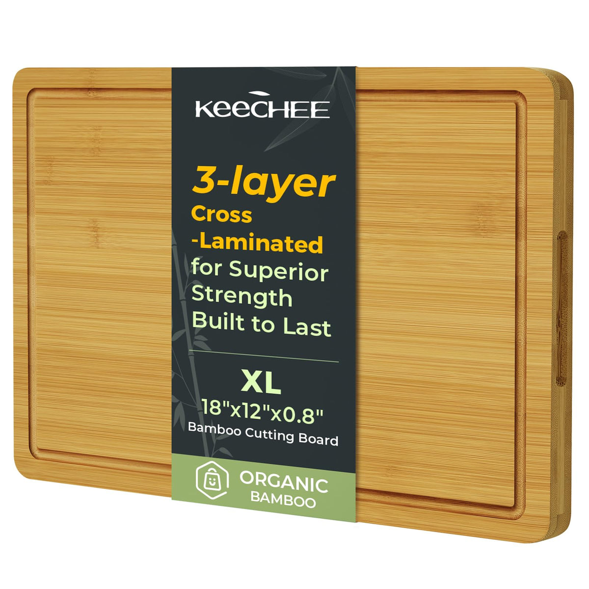 Keechee bamboo cutting board XL with knife-friendly surface for precise chopping.