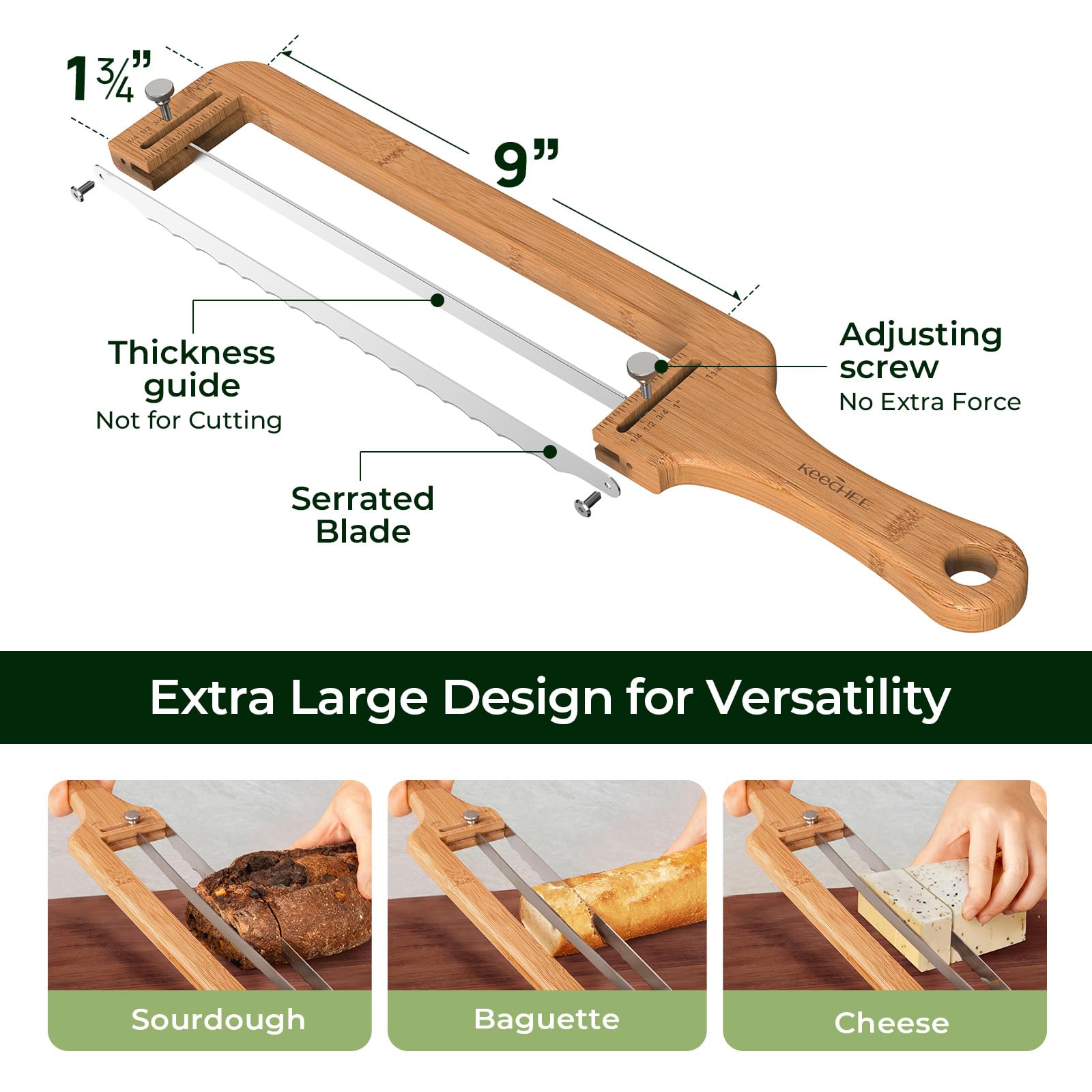 Keechee Bread Pilot stable non-slip base keeps slices steady.