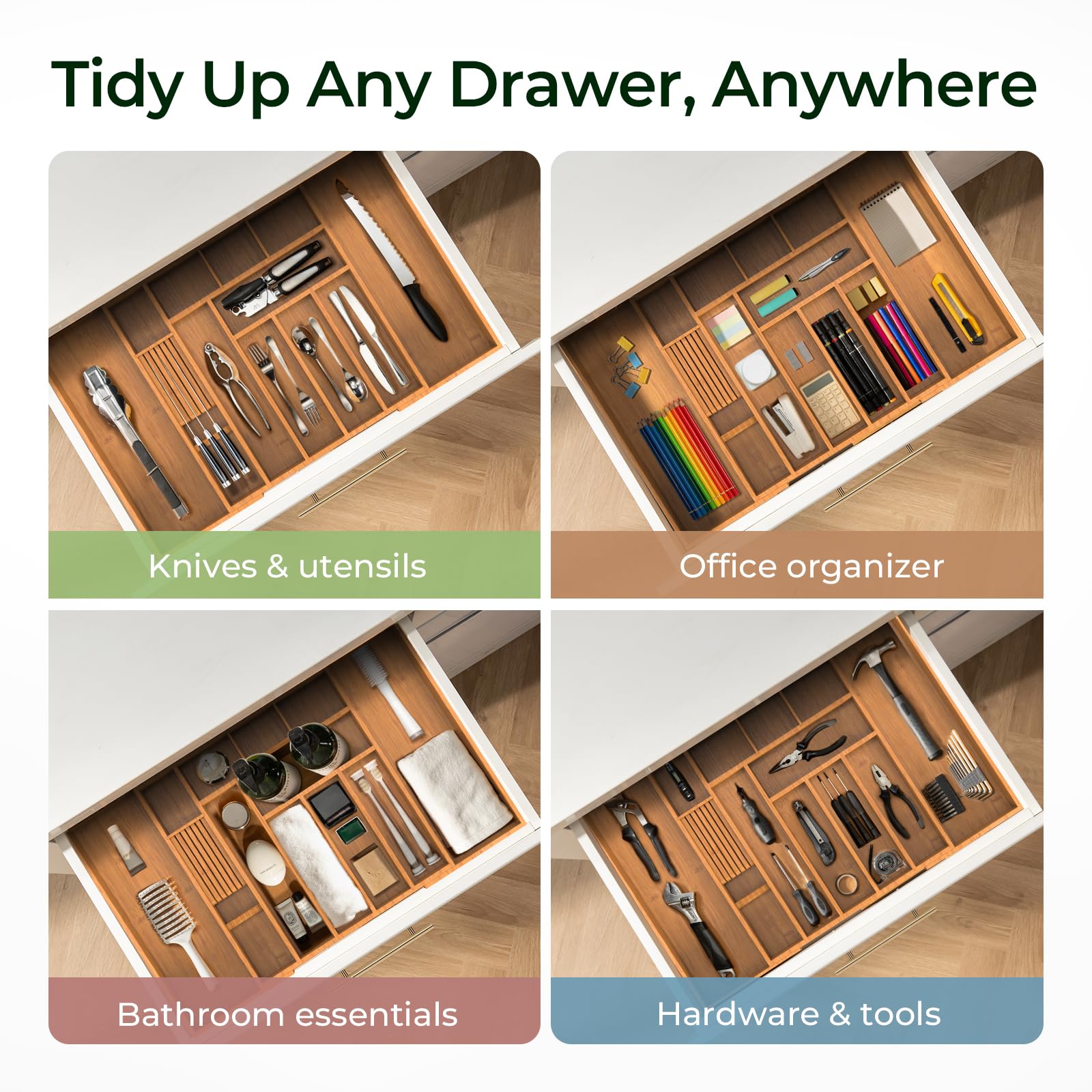 Keechee easy-clean bamboo surface simplifies daily maintenance.