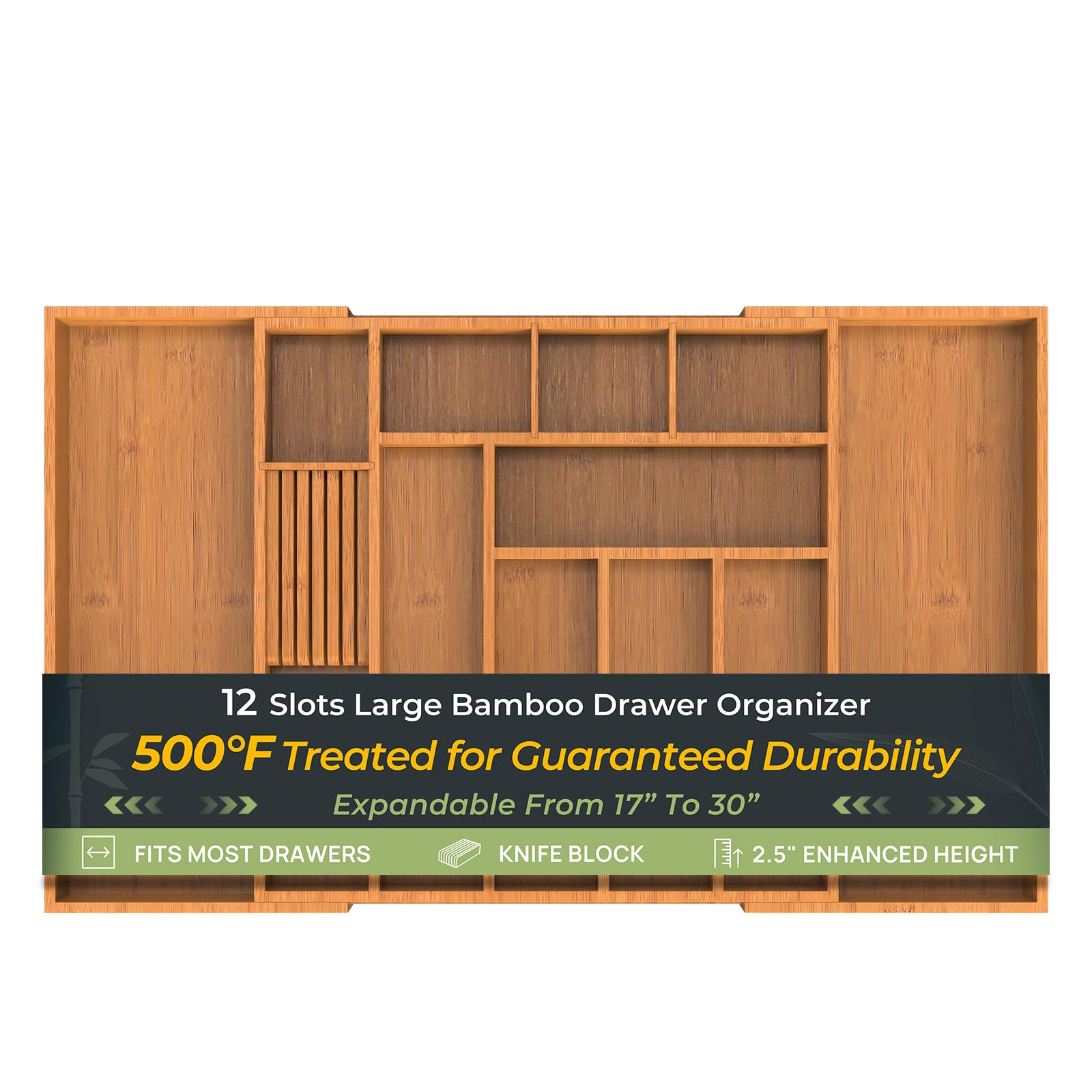 Keechee carbonized bamboo drawer organizer extended width keeping drawers tidy.