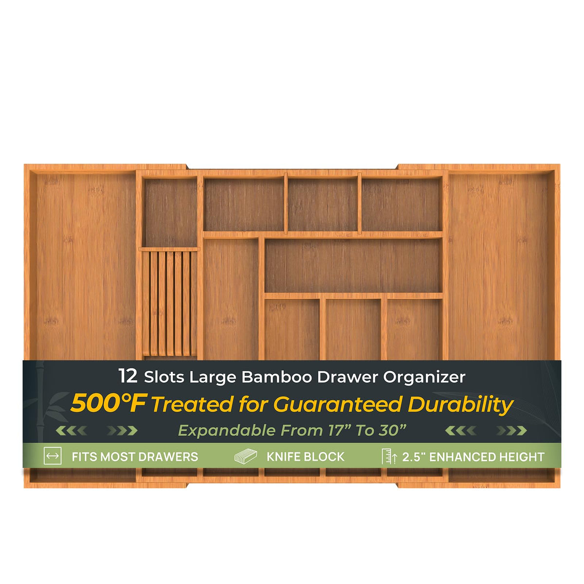 Keechee carbonized bamboo drawer organizer extended width keeping drawers tidy.
