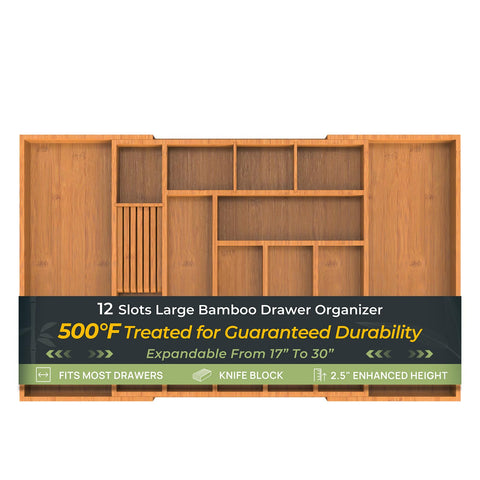 Keechee carbonized bamboo drawer organizer extended width keeping drawers tidy.