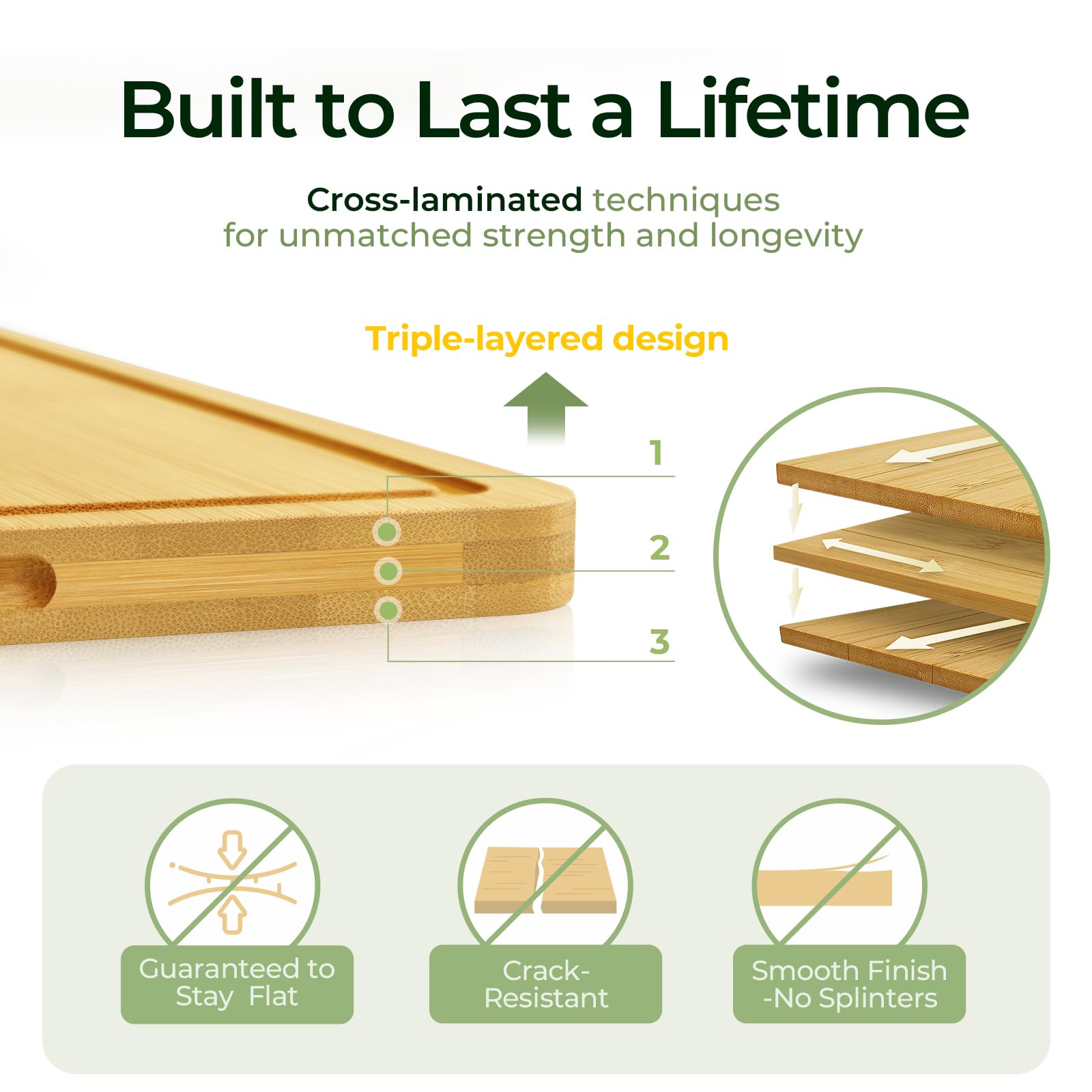 Keechee carbonized XL bamboo cutting board for durability and stability.