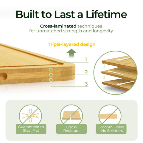 Keechee carbonized XL bamboo cutting board for durability and stability.