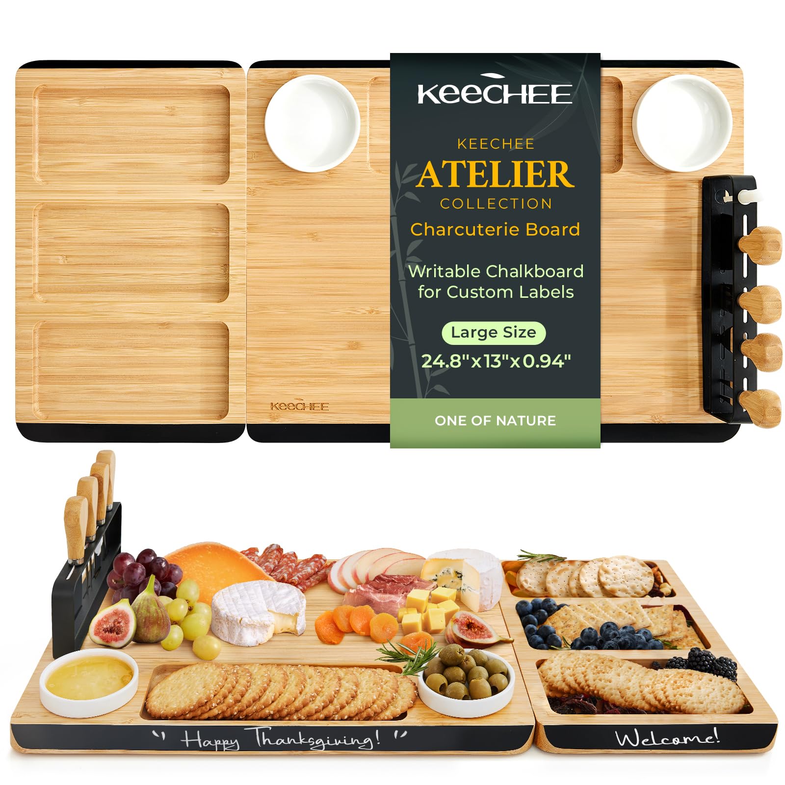 Keechee large bamboo charcuterie board for stylish entertaining.