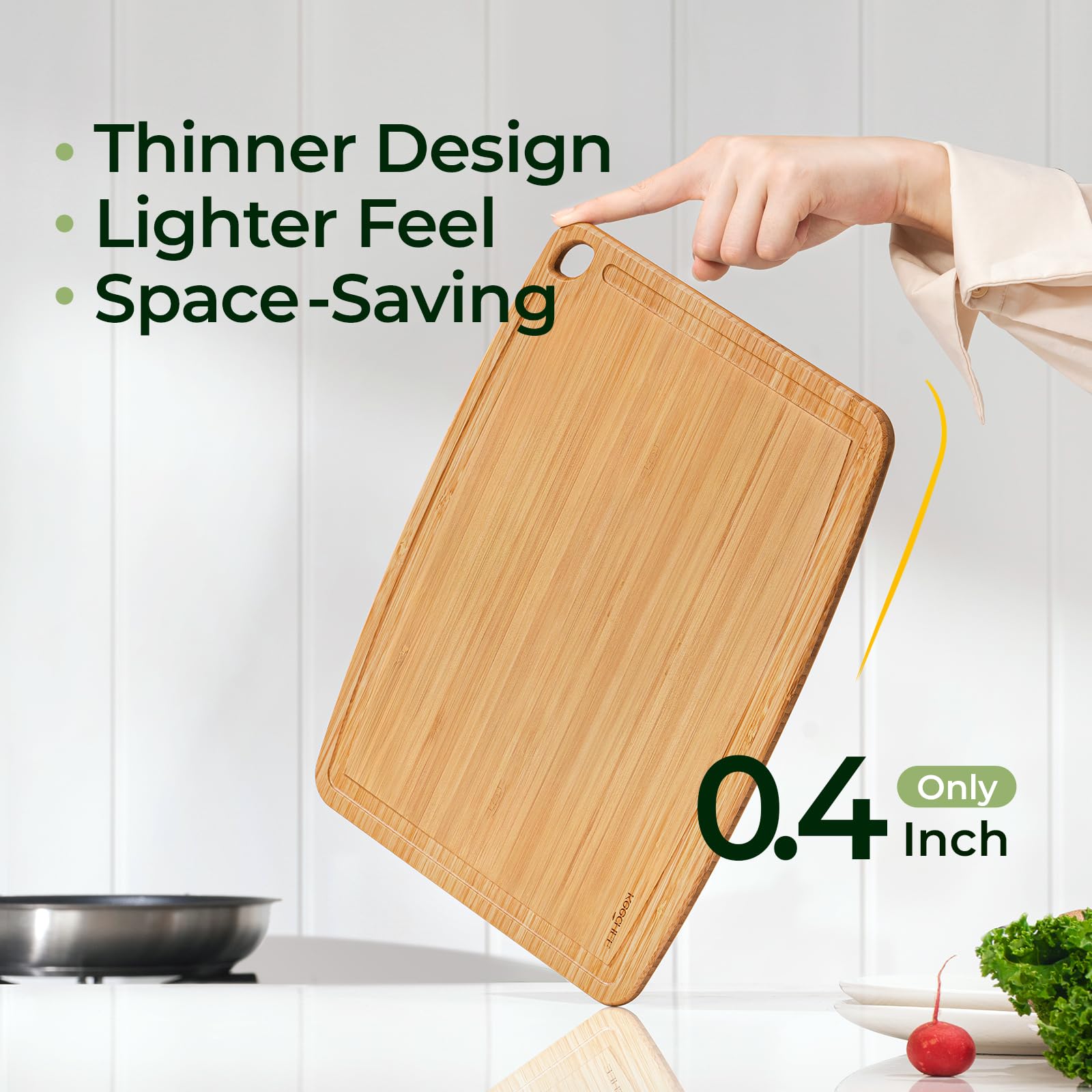 Keechee bamboo cutting board small size ideal for herbs and fruit.