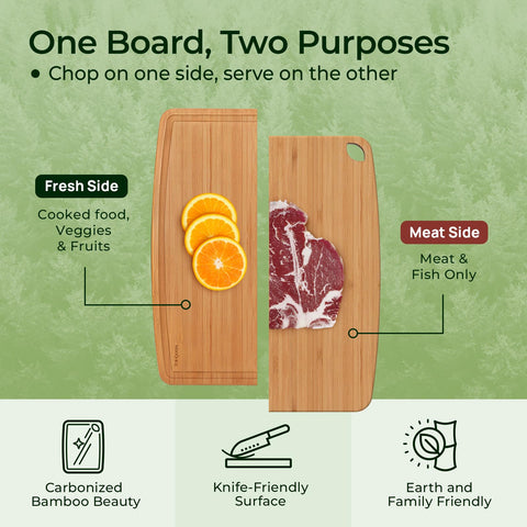 Keechee dual-sided board shown with prep and serving surfaces.