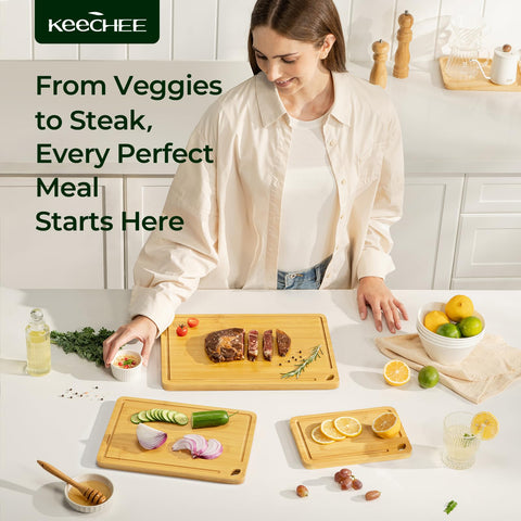 Keechee reversible cutting board doubles as a stylish charcuterie surface.