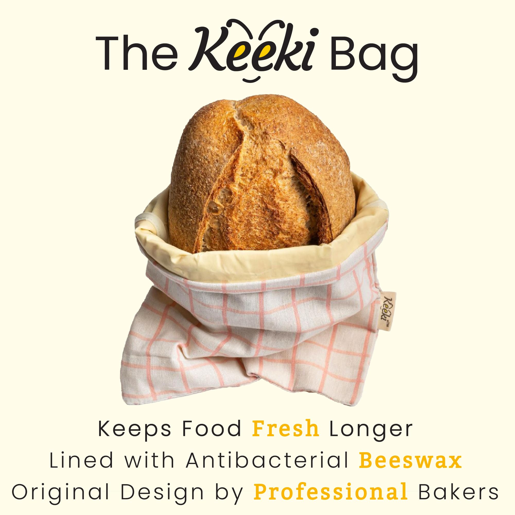 Keeki Bag with beeswax liner promotes natural freshness for home-baked loaves.