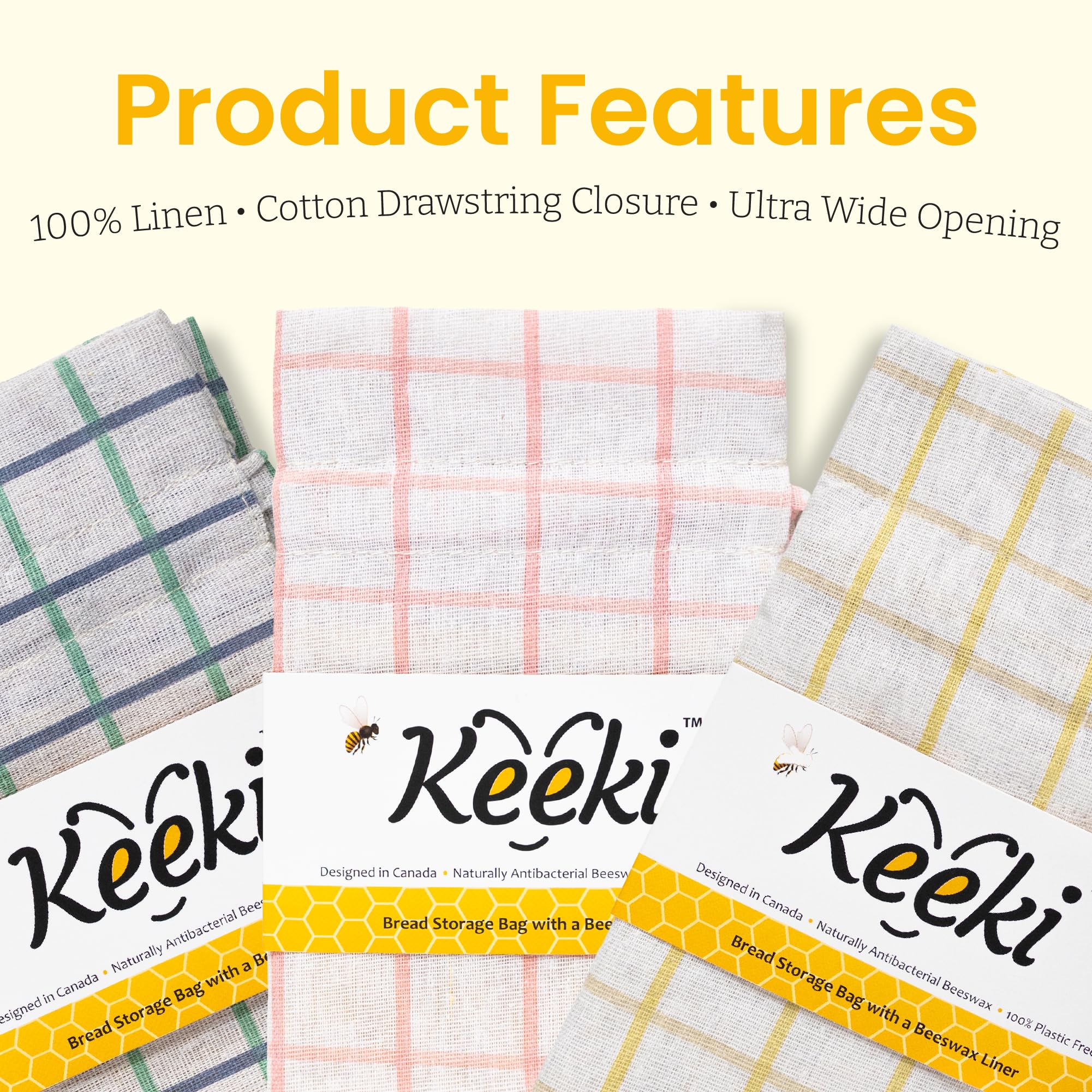 Keeki Bag wide opening with drawstring for easy storage of different loaf shapes.