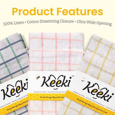Keeki Bag wide opening with drawstring for easy storage of different loaf shapes.