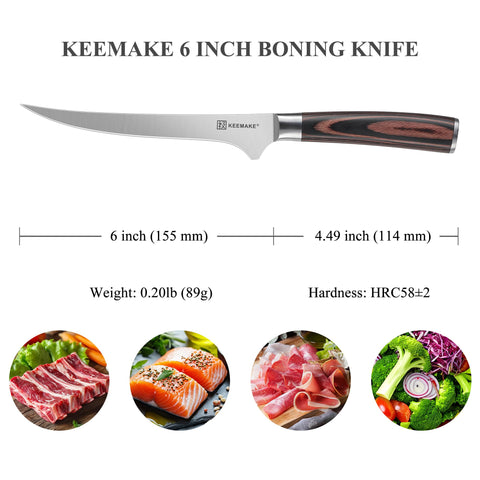 KEEMAKE Boning Knife 6 Inch fish filleting angle enables smooth, accurate cuts.