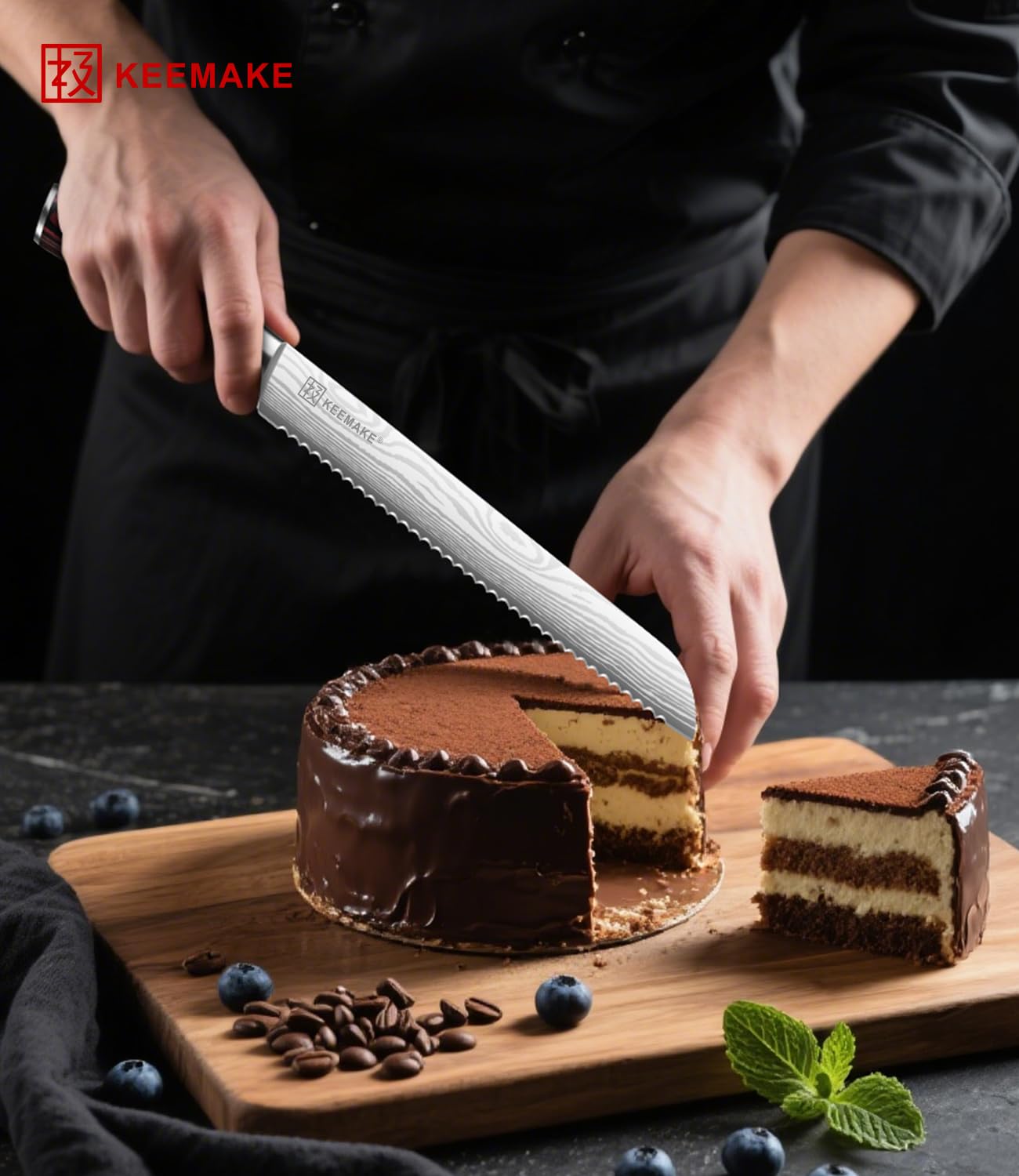 KEEMAKE ergonomic pakkawood handle provides secure, comfortable grip