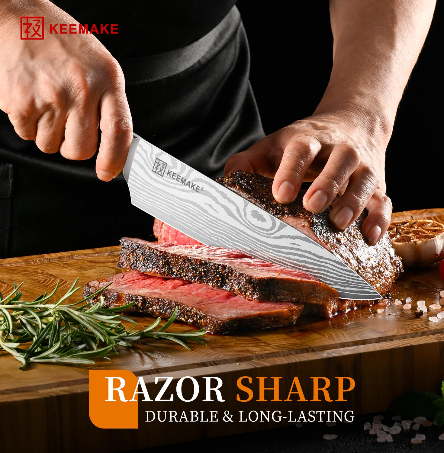 KEEMAKE 8 Inch Chef Knife ergonomic handle highlights comfortable grip for extended prep.