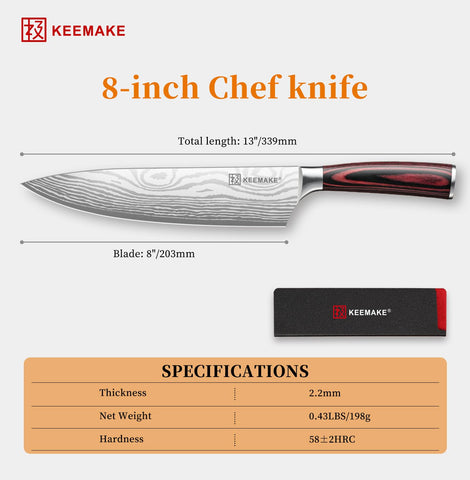 KEEMAKE 8 Inch Chef Knife premium steel blade resists rust while staying sharp through daily tasks.