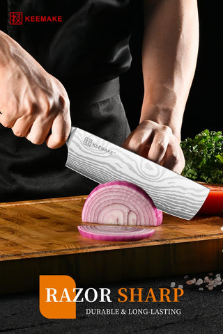 KEEMAKE Nakiri knife edge maintained for long-lasting sharpness.
