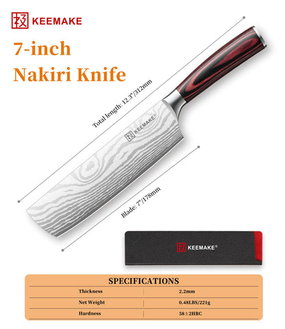 KEEMAKE Nakiri knife with rust-resistant blade easy to clean after use.