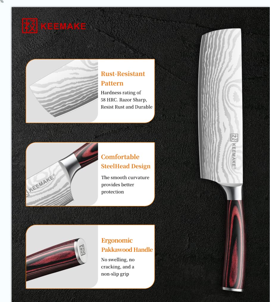 KEEMAKE Nakiri knife slicing vegetables for home cooks.