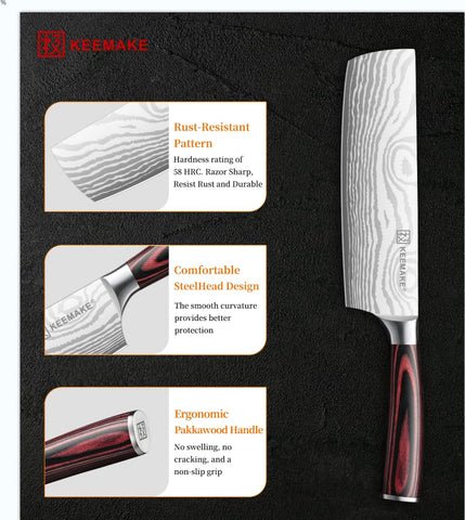 KEEMAKE Nakiri knife slicing vegetables for home cooks.