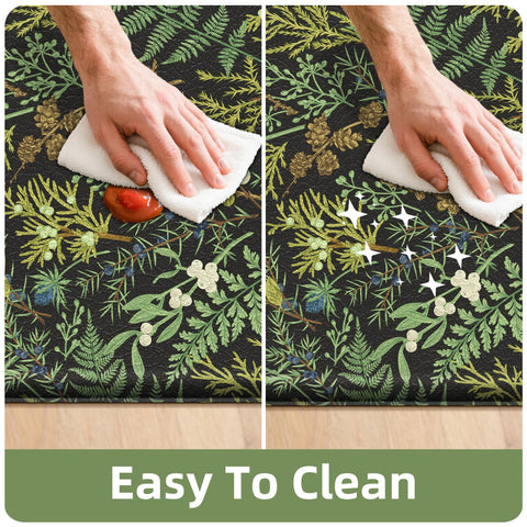 Keensoft kitchen rug in modern black-green decor enhances style.