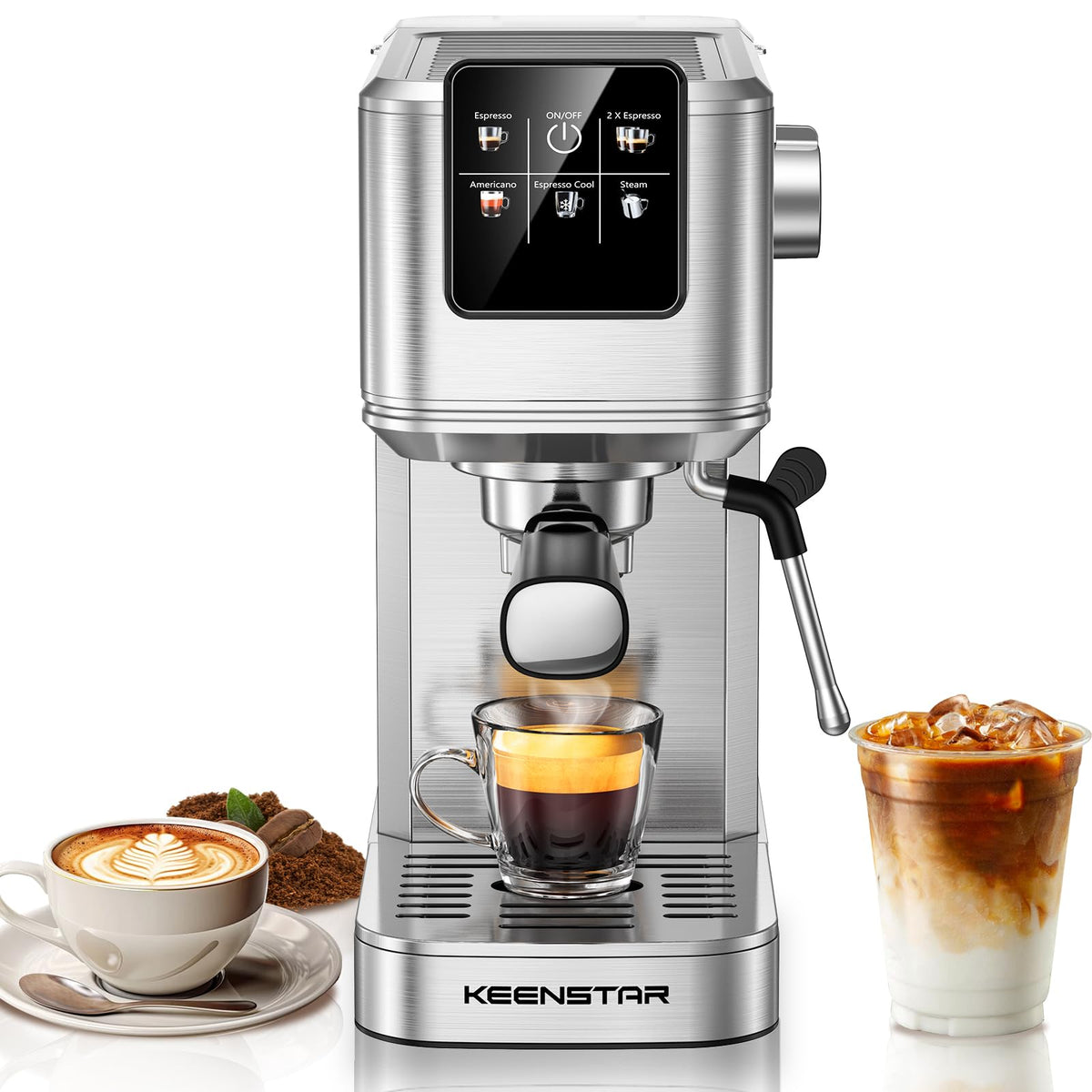 KEENSTAR 20bar espresso machine front view for rich crema at home