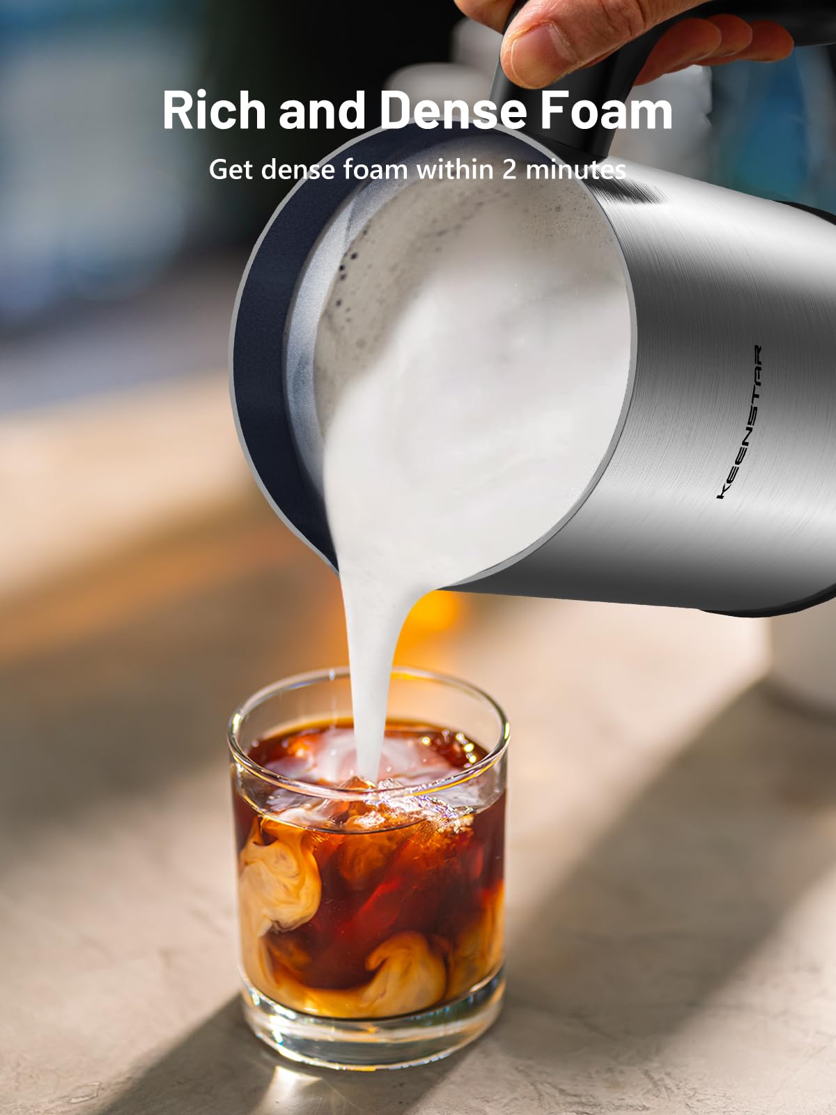 KEENSTAR frother foam detail displaying rich, airy foam texture