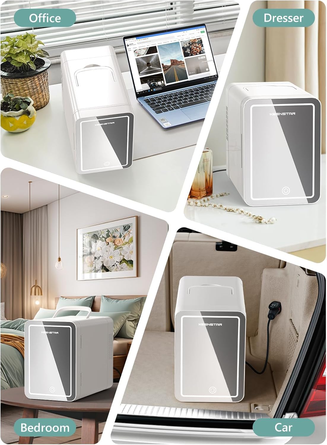 KEENSTAR Skincare Mini Fridge car-friendly setup travels easily.