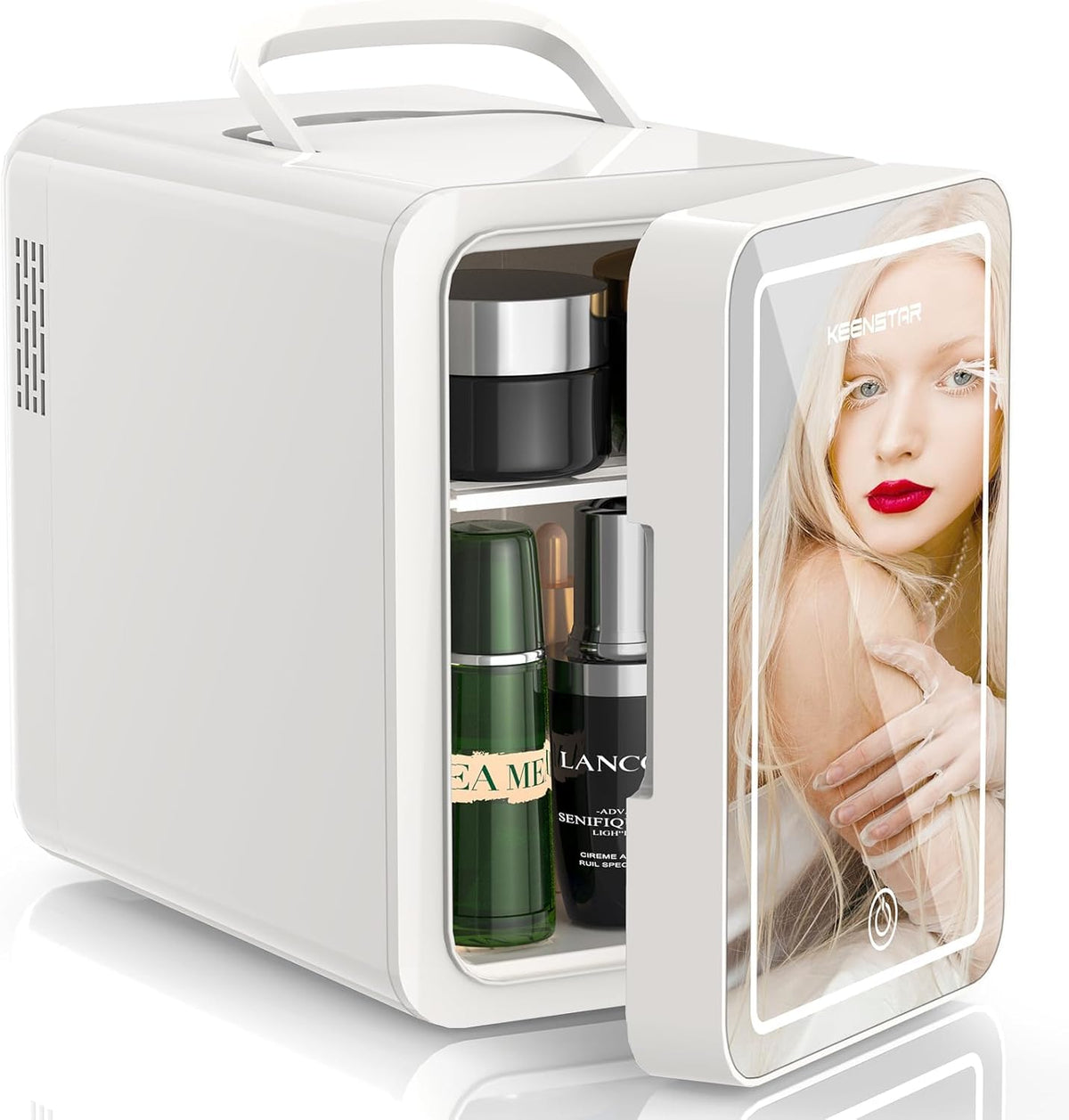 KEENSTAR Skincare Mini Fridge front view showcases compact storage for cosmetics.