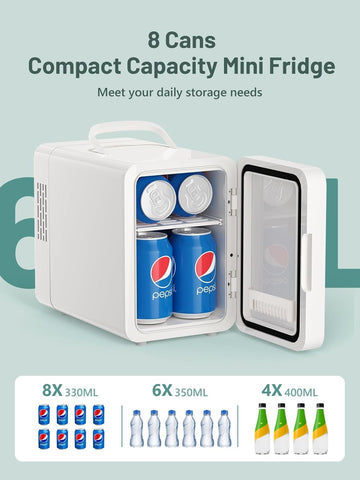 KEENSTAR Skincare Mini Fridge interior shelves organize skincare by type and size.