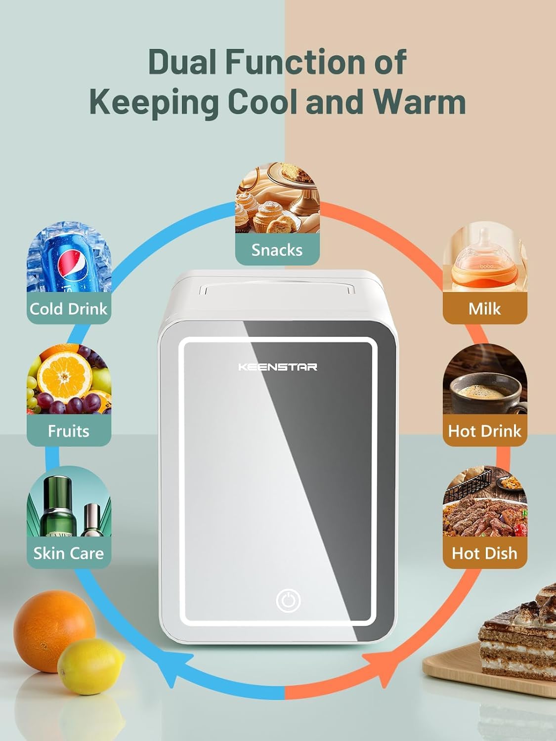 KEENSTAR Skincare Mini Fridge power cords ensure home and car convenience.