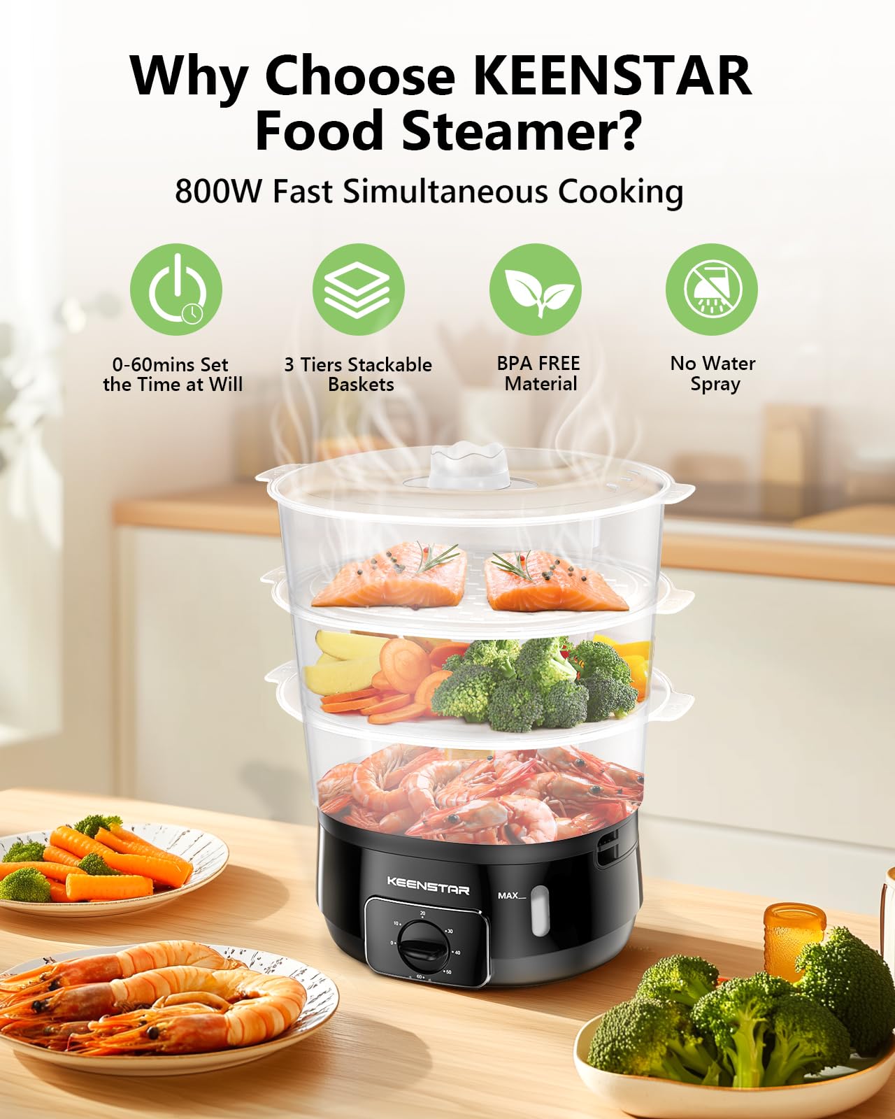 BPA-free KEENSTAR steamer materials ensuring safe, worry-free steaming sessions.
