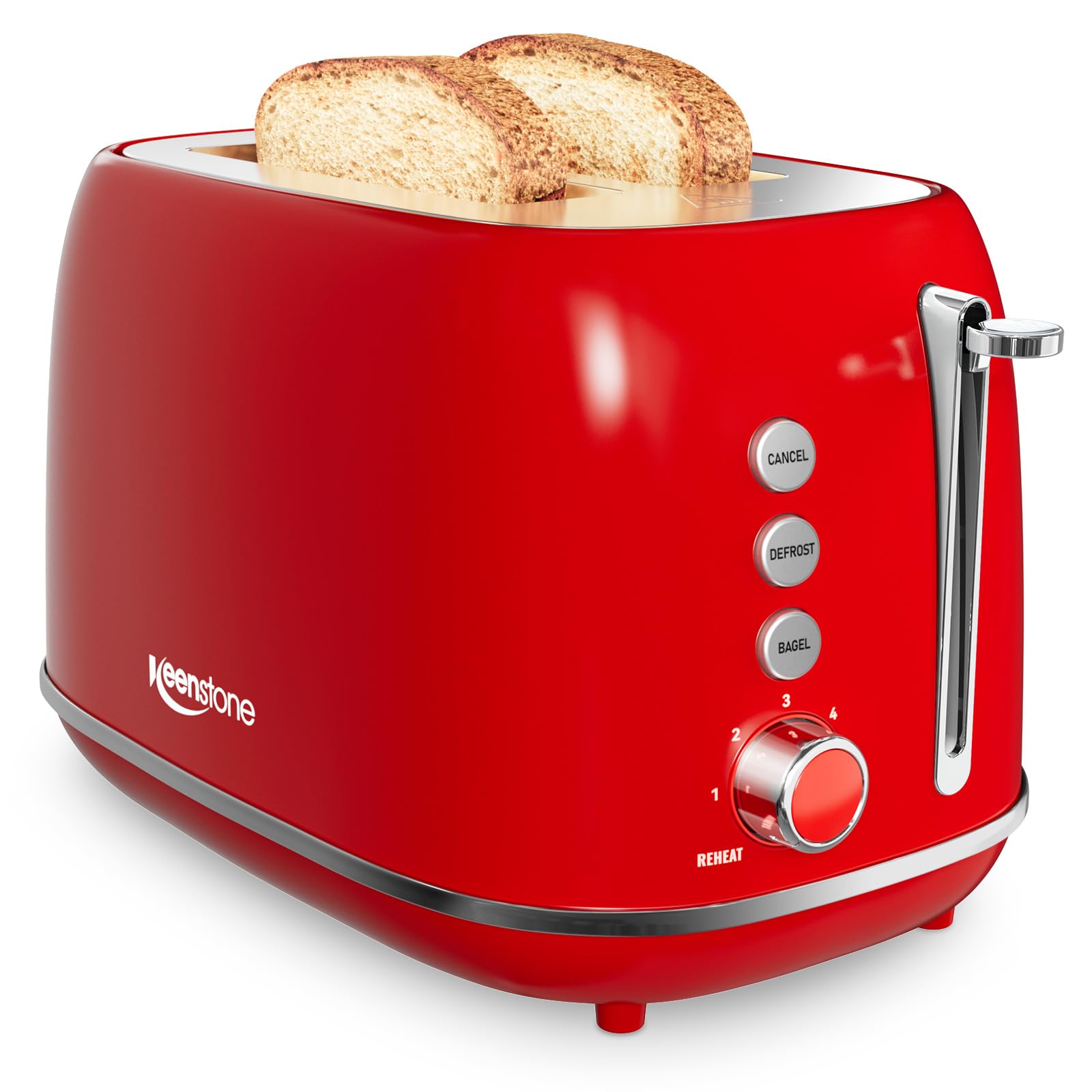 Keenstone 2-slice toaster retro red on a bright counter for quick mornings.