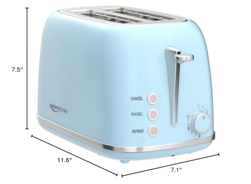 Keenstone blue retro toaster adds color to kitchen.