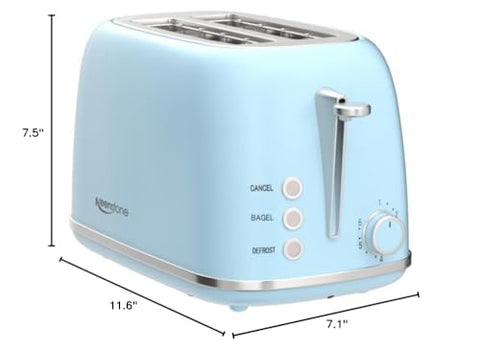 Keenstone blue retro toaster adds color to kitchen.