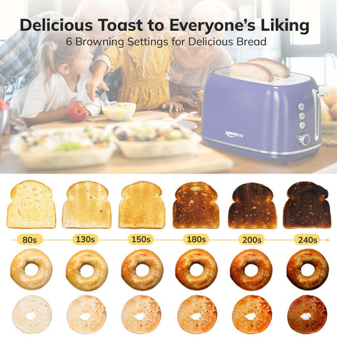 Keenstone Retro 2-Slice Toaster defrost function preserves soft frozen bread.