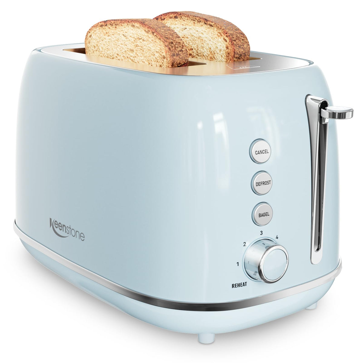 Keenstone Retro 2-Slice Toaster front view, durable stainless steel design.