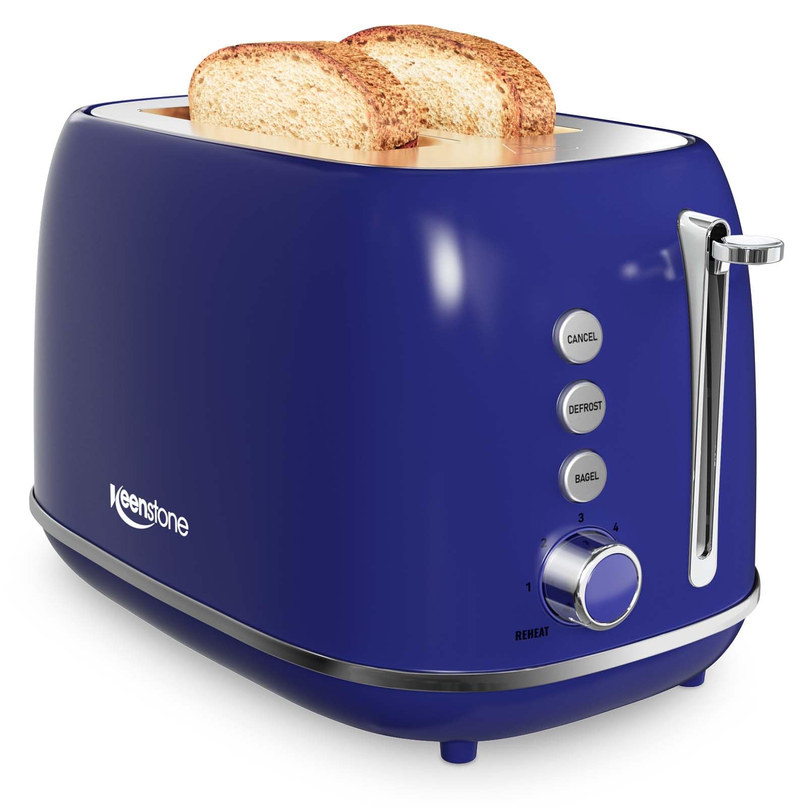 Keenstone Retro 2-Slice Toaster front view, durable stainless steel for everyday use.