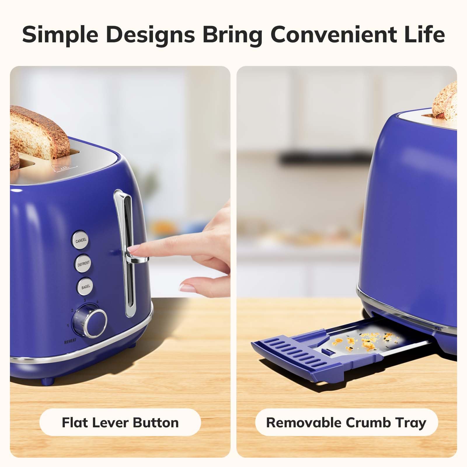 Keenstone Retro 2-Slice Toaster high lift lever for easy retrieval of slices.